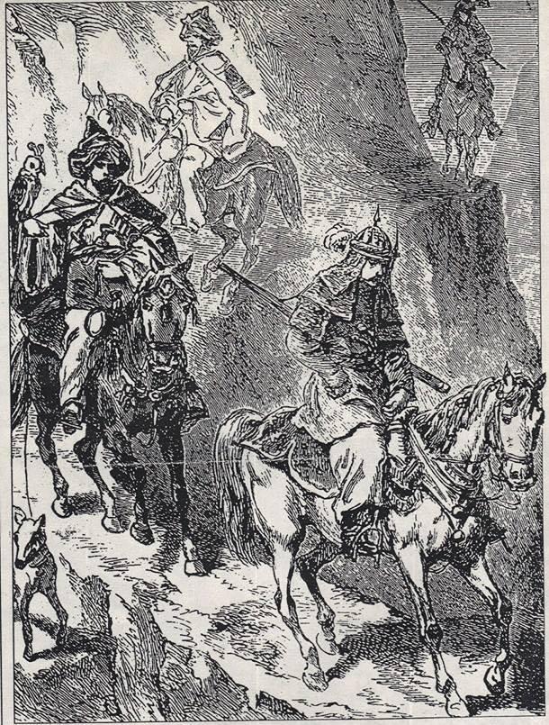This Illustration from the 1800s shows Kurdish beys returning from hunting.