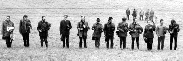 From left to right Slovakian falconers: Svatopluk Doubrava, Anton Moravchík, Marian Poliak ...