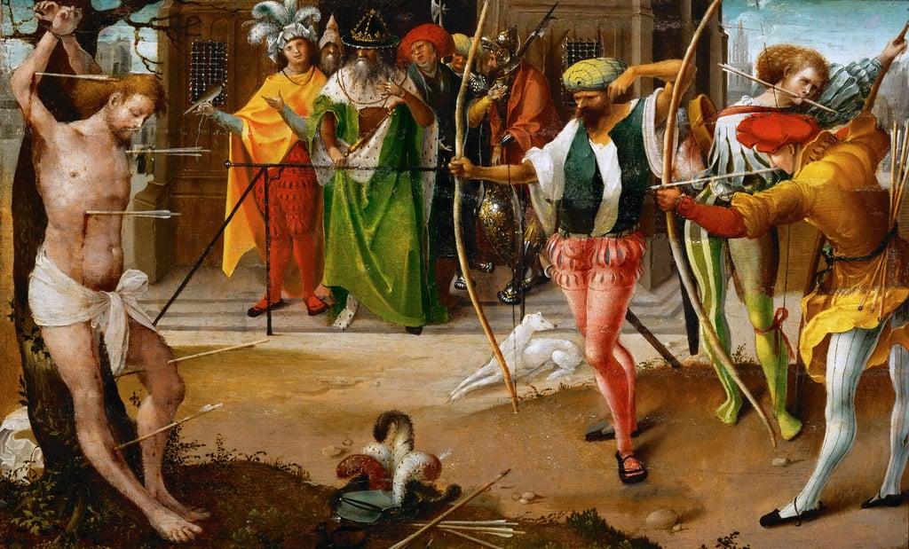 The Martyrdom of Saint Sebastian - Jan De Beer (ca 1475-1528). Oil on wood, c. 1510. Dimension : 25,