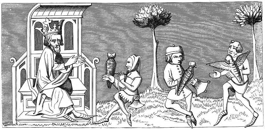 King Modus teaching the art of falconry, 14th century 1849 