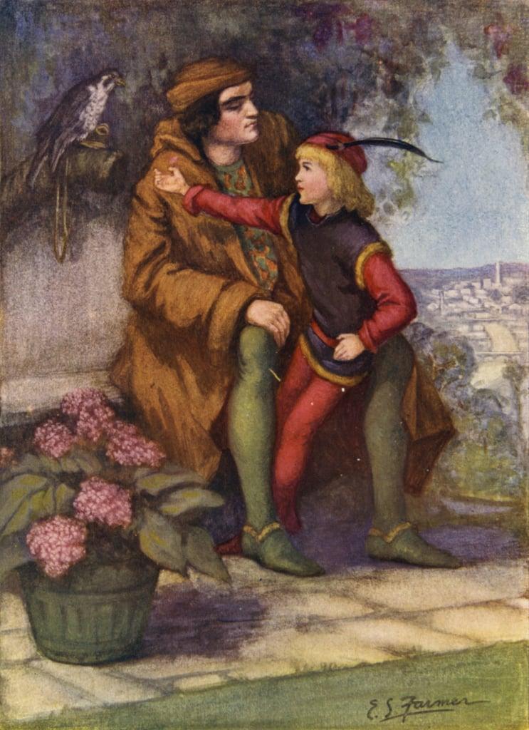 He took the boy upon his knee, and told him stories of the dear, brave Falcon by Emily Farmer (1826-