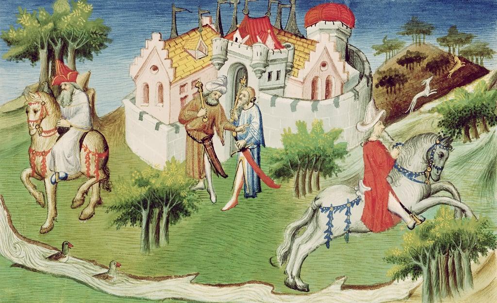 Ms 2810 f.38, The palace of the Great Khan's son in Peking, from the 'Livre des Merveilles du Monde'