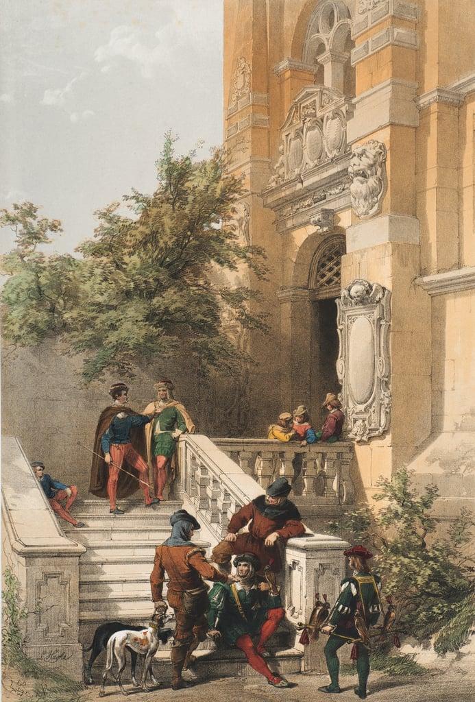 Heidelberg (servants and courtiers on the marble porch of a castle), 1850 