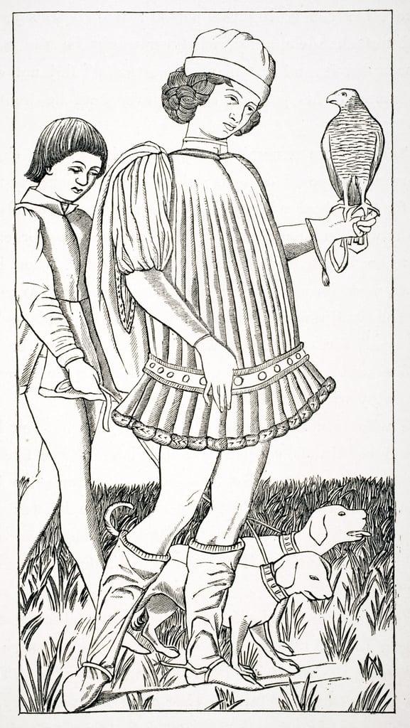 Italian Nobleman Holding a Hawk, after a playing card engraved on copper, c.1460, from 'Le Moyen Age