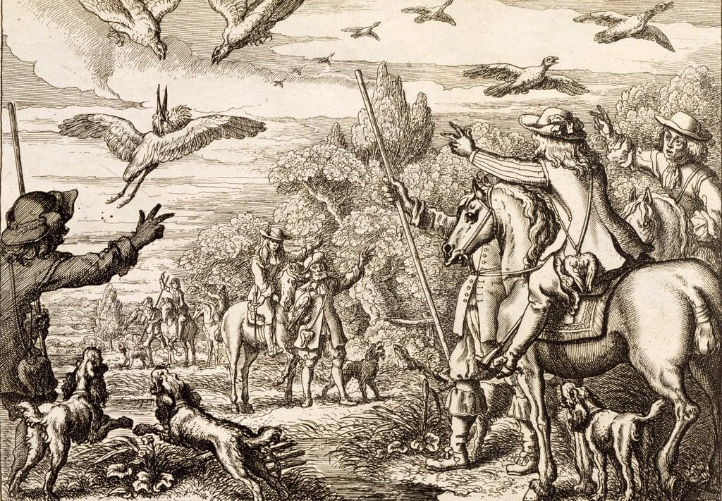 Heron Hawking, engraved by Wenceslaus Hollar, 1671 