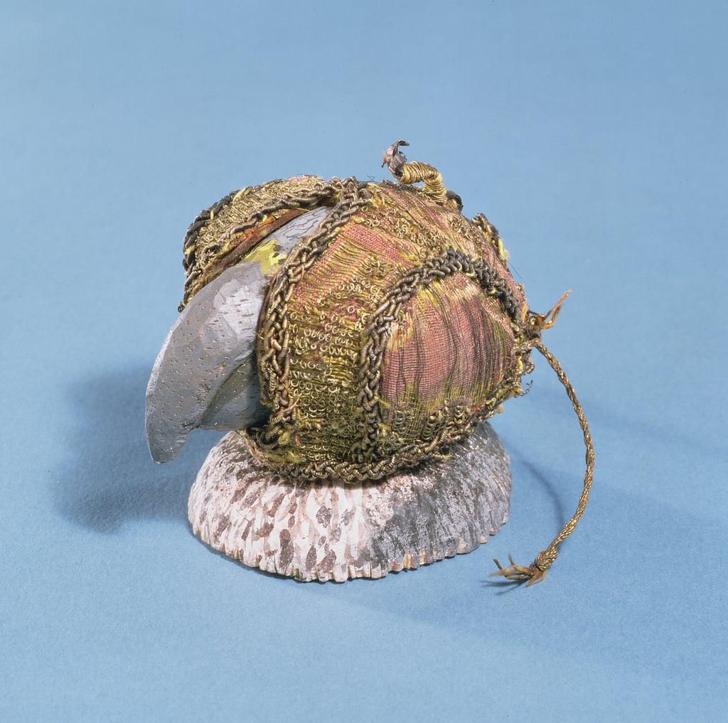 Hawk's Hood, from The Tradescant Collection, late 15thearly 16th century (leather, red fabric, gold 